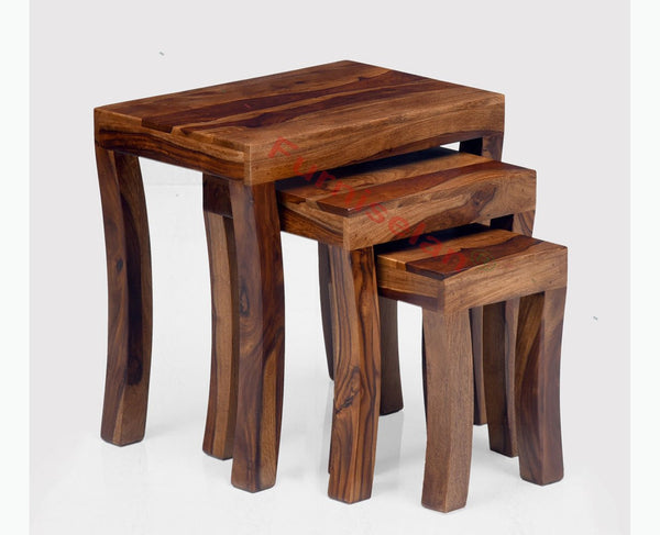 Buy Solid Wood Stool Set of 3 Nesting Tables Online on Furniselan