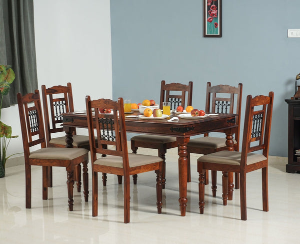 Six seater online wooden dining table