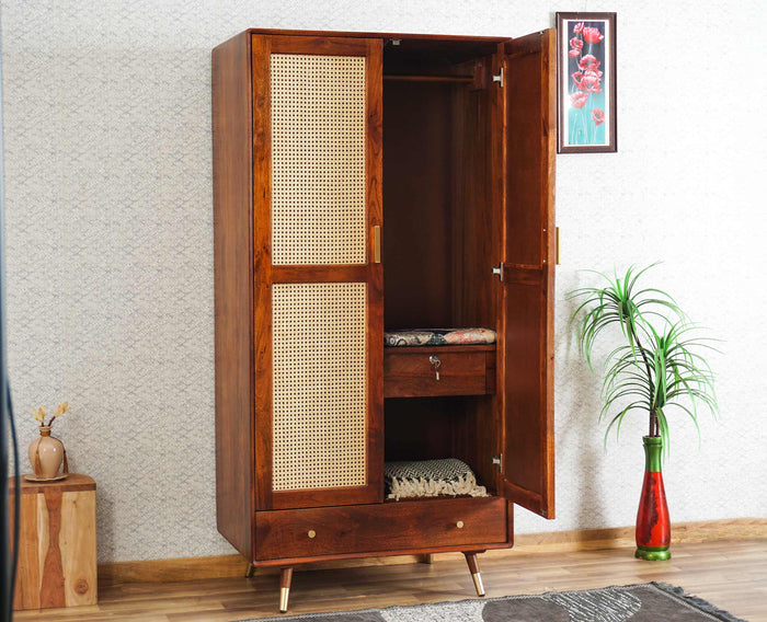 Boston Solid Wood Rattan Cane Wardrobe Furniselan