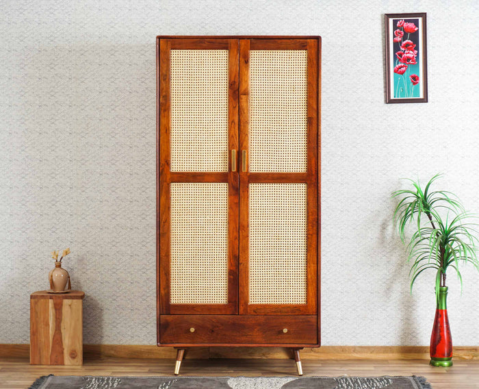 Boston Solid Wood Rattan Cane Wardrobe Furniselan