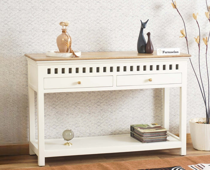 Alexandria Solid Wood Console Table-Two Drawer Furniselan