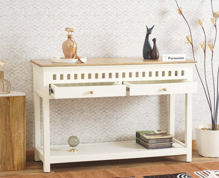 Alexandria Solid Wood Console Table-Two Drawer Furniselan