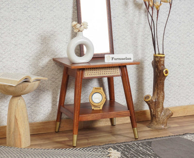 Boston Solid Wood Rattan Cane End Table Furniselan