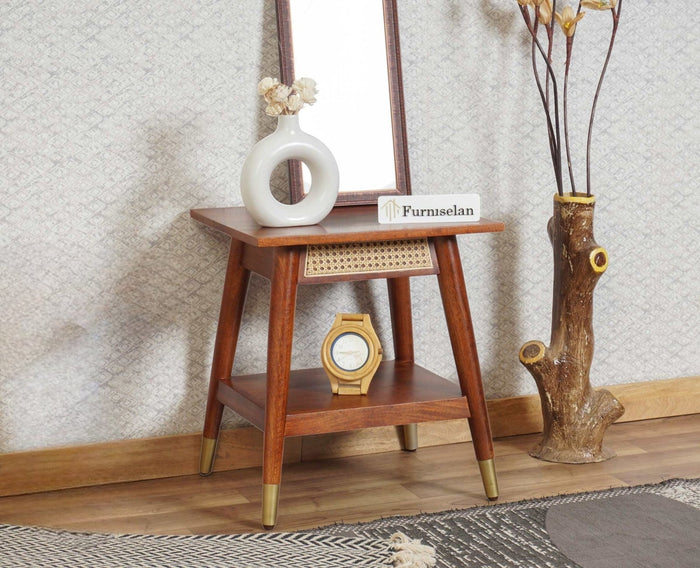 Boston Solid Wood Rattan Cane End Table Furniselan