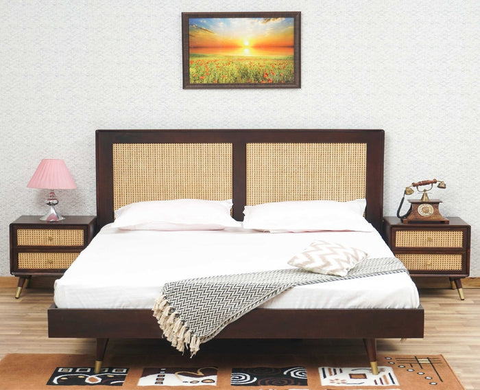 Boston Solid Wood Rattan Cane King Size Bed Furniselan