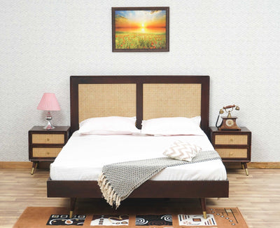 Boston Solid Wood Rattan Cane Queen Size Bed Furniselan