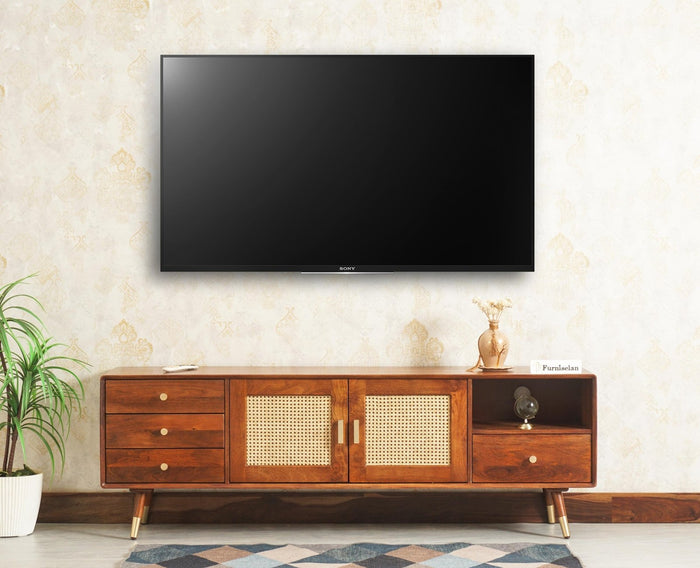 Boston Solid Wood Rattan Cane Tv Cabinet with Two Doors and Four Drawers - Tv Cabinet - Furniselan