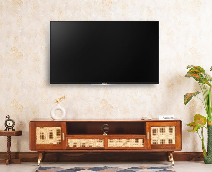 Boston Solid Wood Rattan Cane Tv Cabinet with Two Doors and Two Drawers - Tv Cabinet - Furniselan