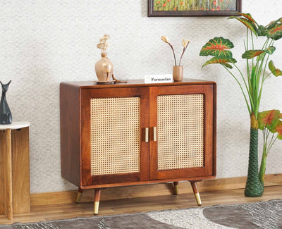 Boston Solid Wood Rattan Cane Two Door Sideboard Cabinet Furniselan