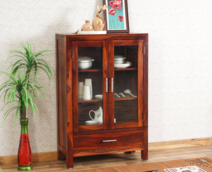 Guwahati Sheesham Wood Kitchen Crockery Cabinet Two Door One Drawer Furniselan