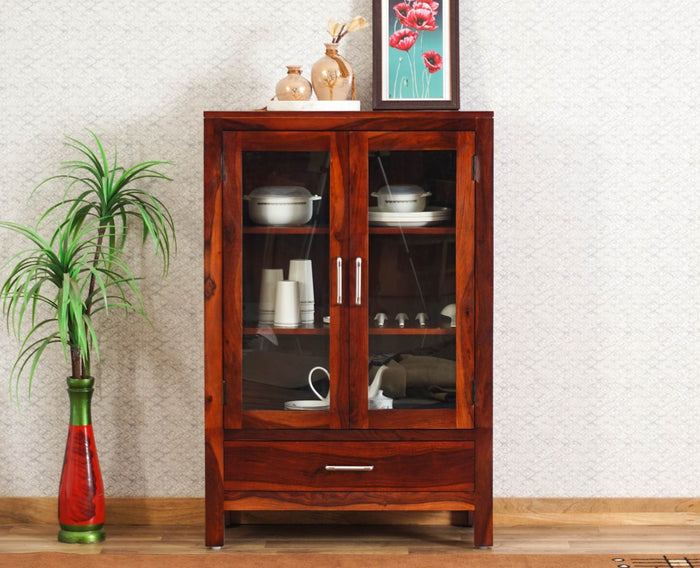 Guwahati Sheesham Wood Kitchen Crockery Cabinet Two Door One Drawer Furniselan