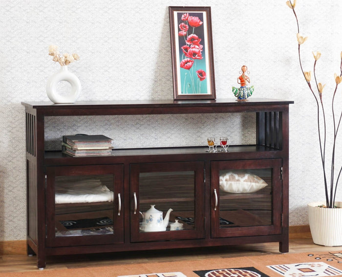 Kozhikode Sheesham Wood Three Door Kitchen Crockery Cabinet Furniselan