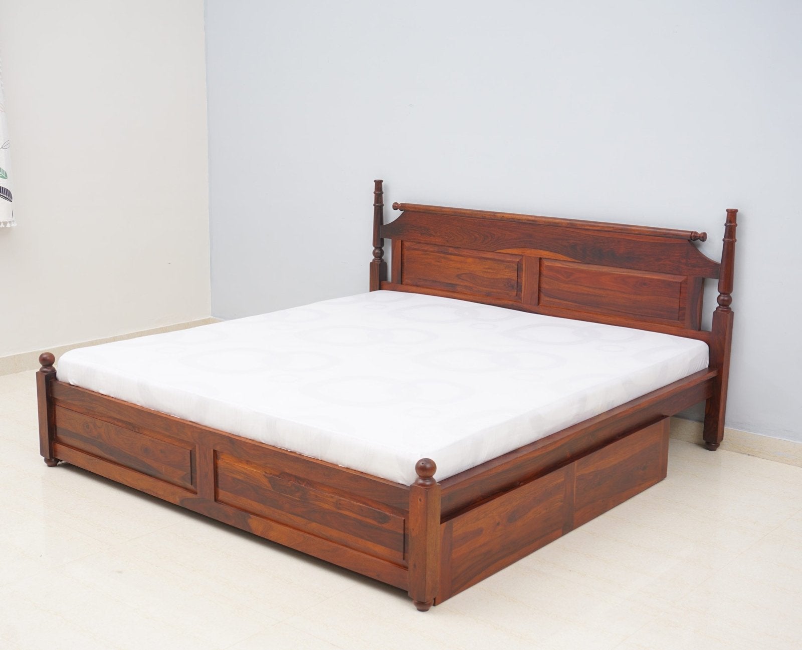 Belgium Solid Wood Queen Size Bed With Storage Drawer