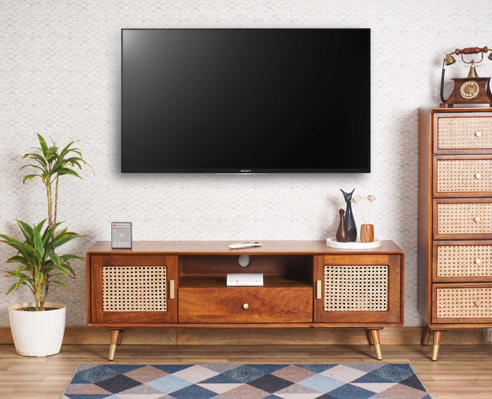 Boston Solid Wood Rattan Cane Tv Cabinet