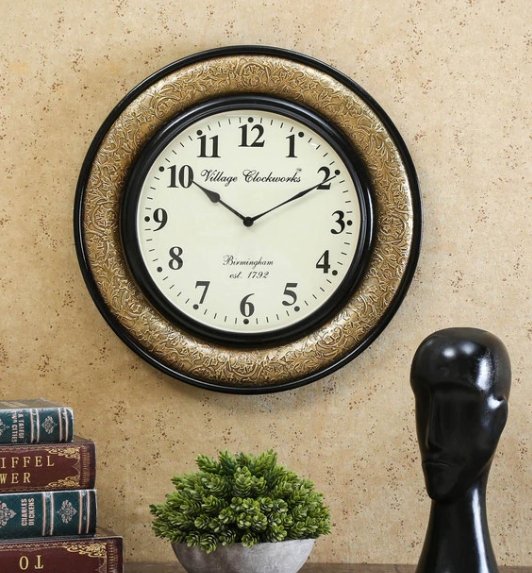 Brown Brass Round Analog Wall Clock