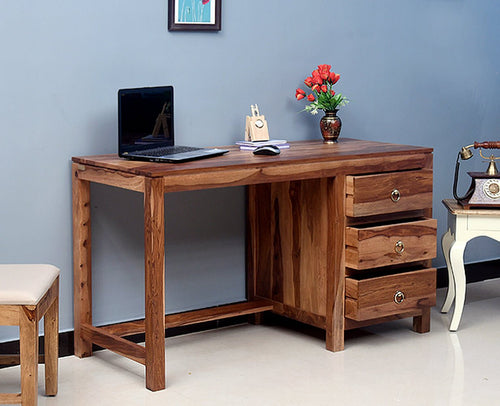 Buy Grande Study Table With Three Drawers & Bookshelf (Honey Finish) Online  in India at Best Price - Modern Study Tables - Study Room Furniture -  Furniture - Wooden Street Product
