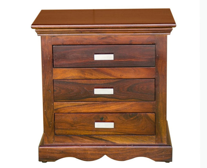 Jacksonville Wooden Three Drawers Bedside Table-Teak Finish - Bedside Table - Furniselan