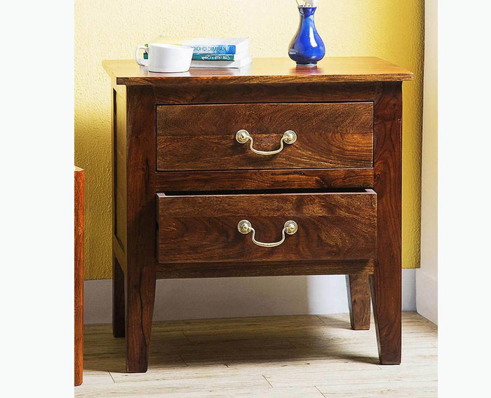 Jalandhar Wooden Two Drawers Bedside Table - Bedside Table - Furniselan