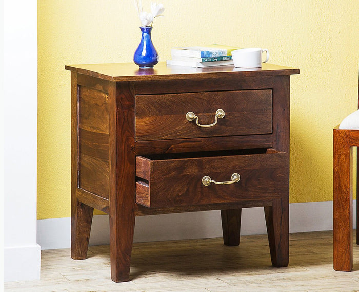 Jalandhar Wooden Two Drawers Bedside Table - Bedside Table - Furniselan