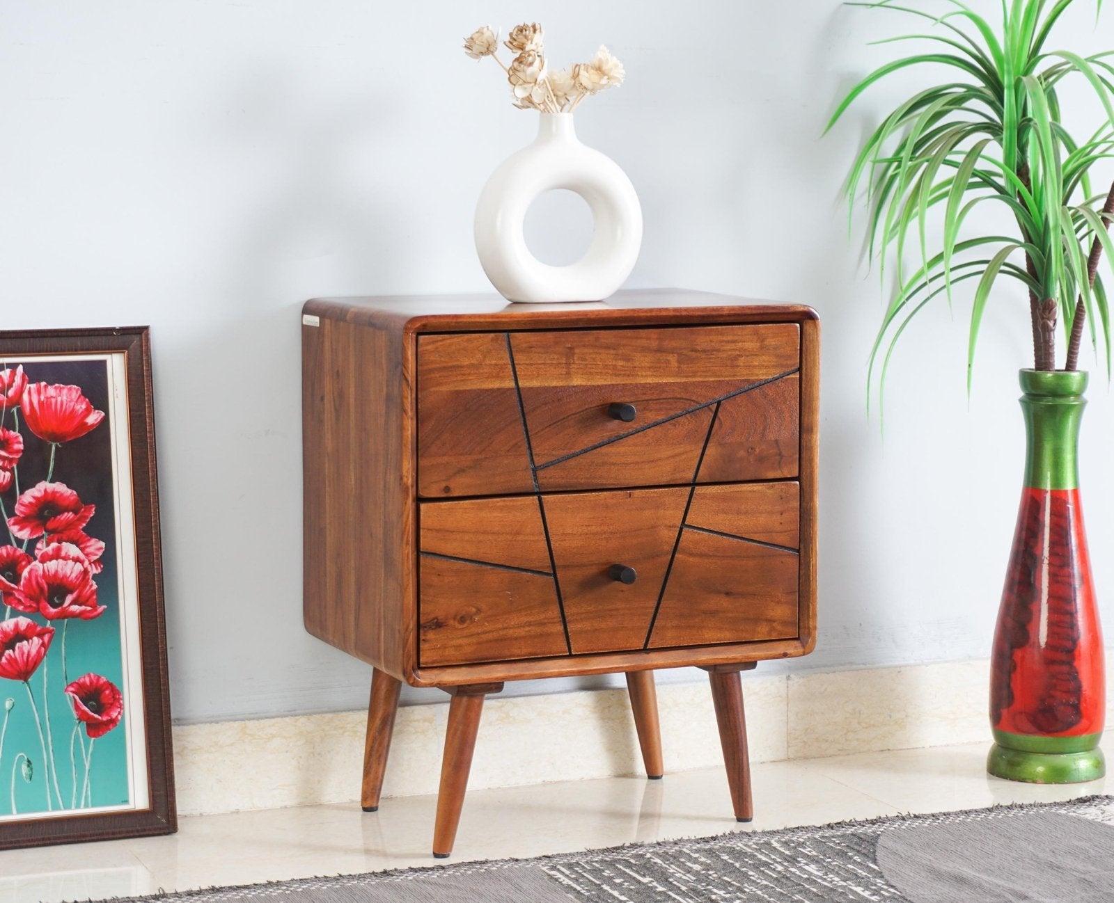 Calcutta Modern Rattan Back Task Chair with Solid Wood Legs by